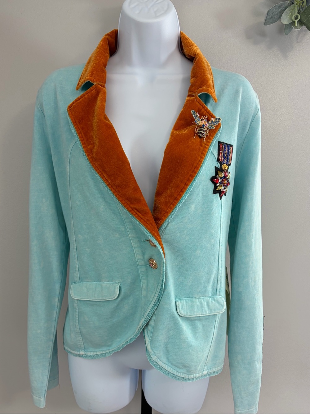 NWT Aratta Silent Journey- Colonel Jacket- Light Turquoise & Rust